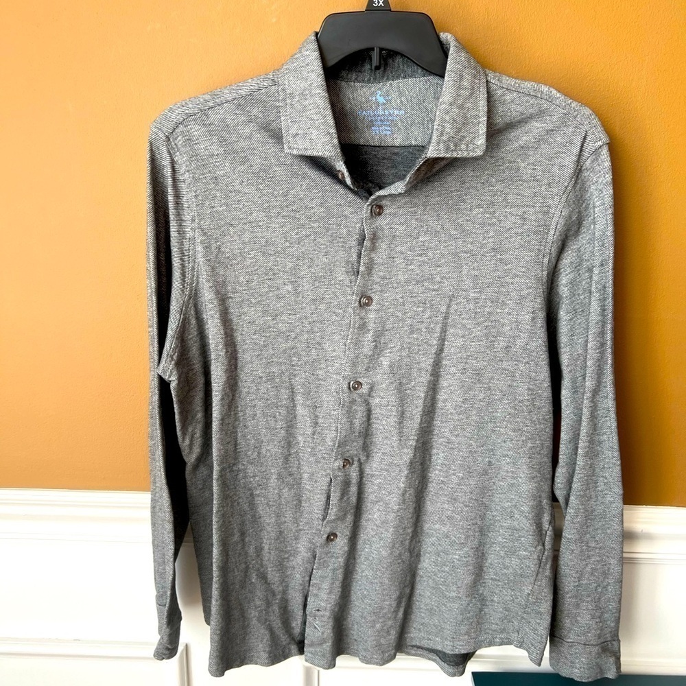 Tailorbyrd Men's Gray Button-Up Collared Cotton Shirt Size XXL Casual